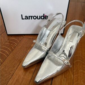 Larroude Silver Slingback Heels
